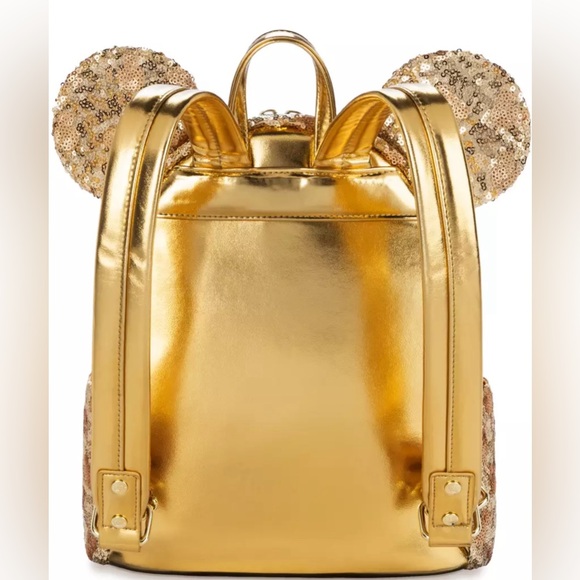 LOUNGEFLY Minnie Mouse Gold Sequin Mini Backpack - Picture 2 of 3